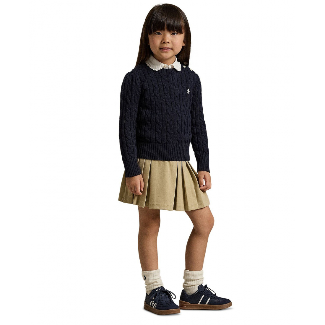 'Girls' 2T-6X Crewneck Cable Knit Sweater'