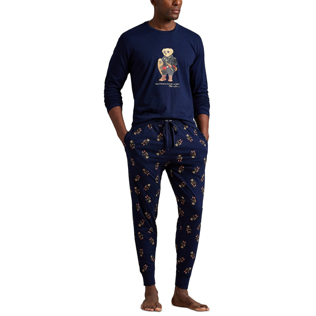 '2-Piece Long Sleeve Crew T-Shirt and Joggers Pajama Set' pour Hommes