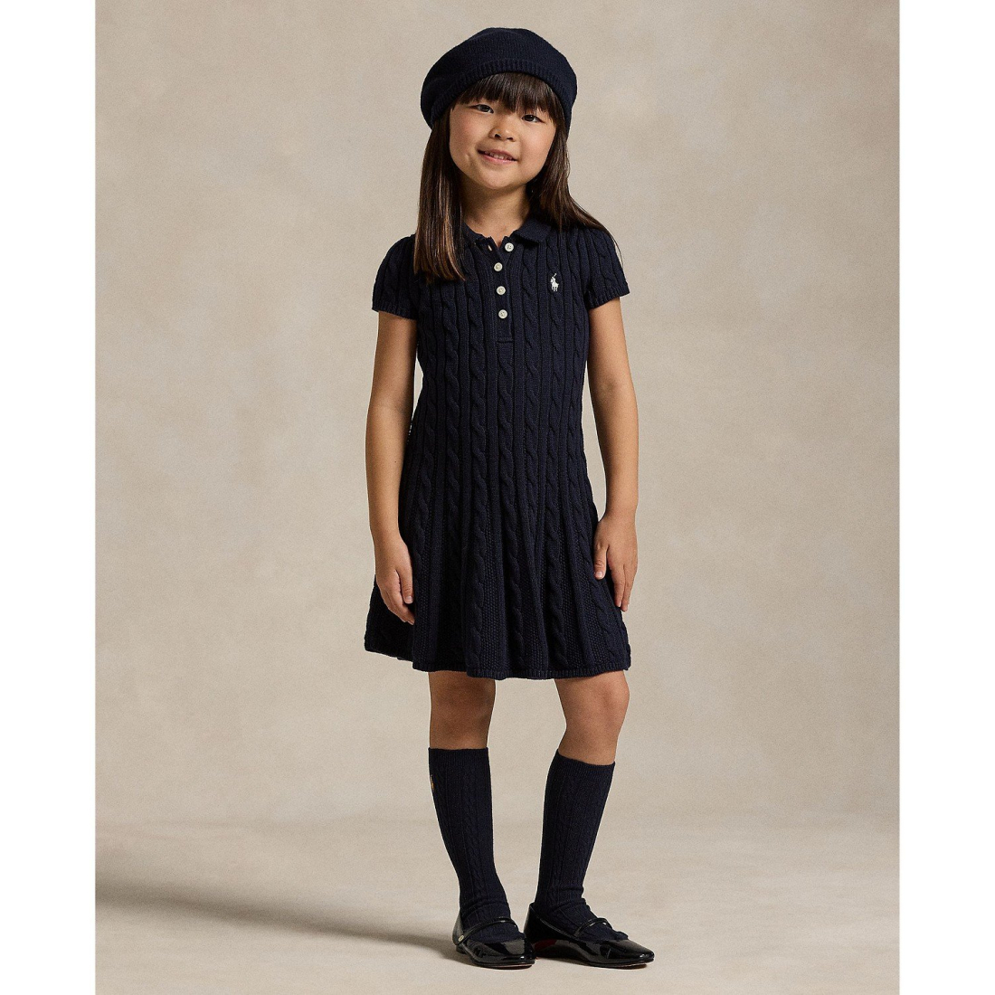 'Girls' 2T-6X Cable-Knit Cotton Polo Sweater Dress'