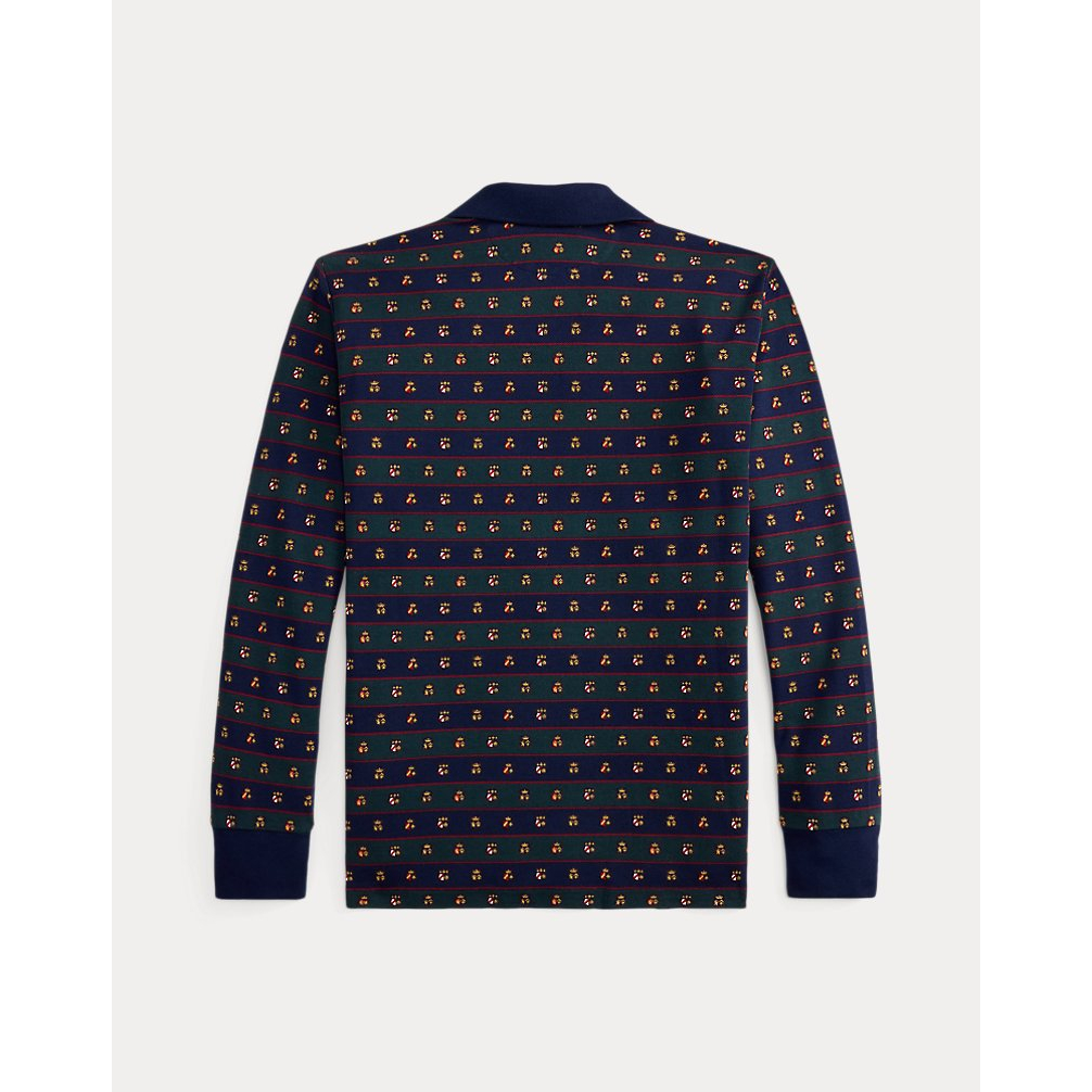 'Crest-Print Mesh Long-Sleeve Polo Shirt' pour Garçons