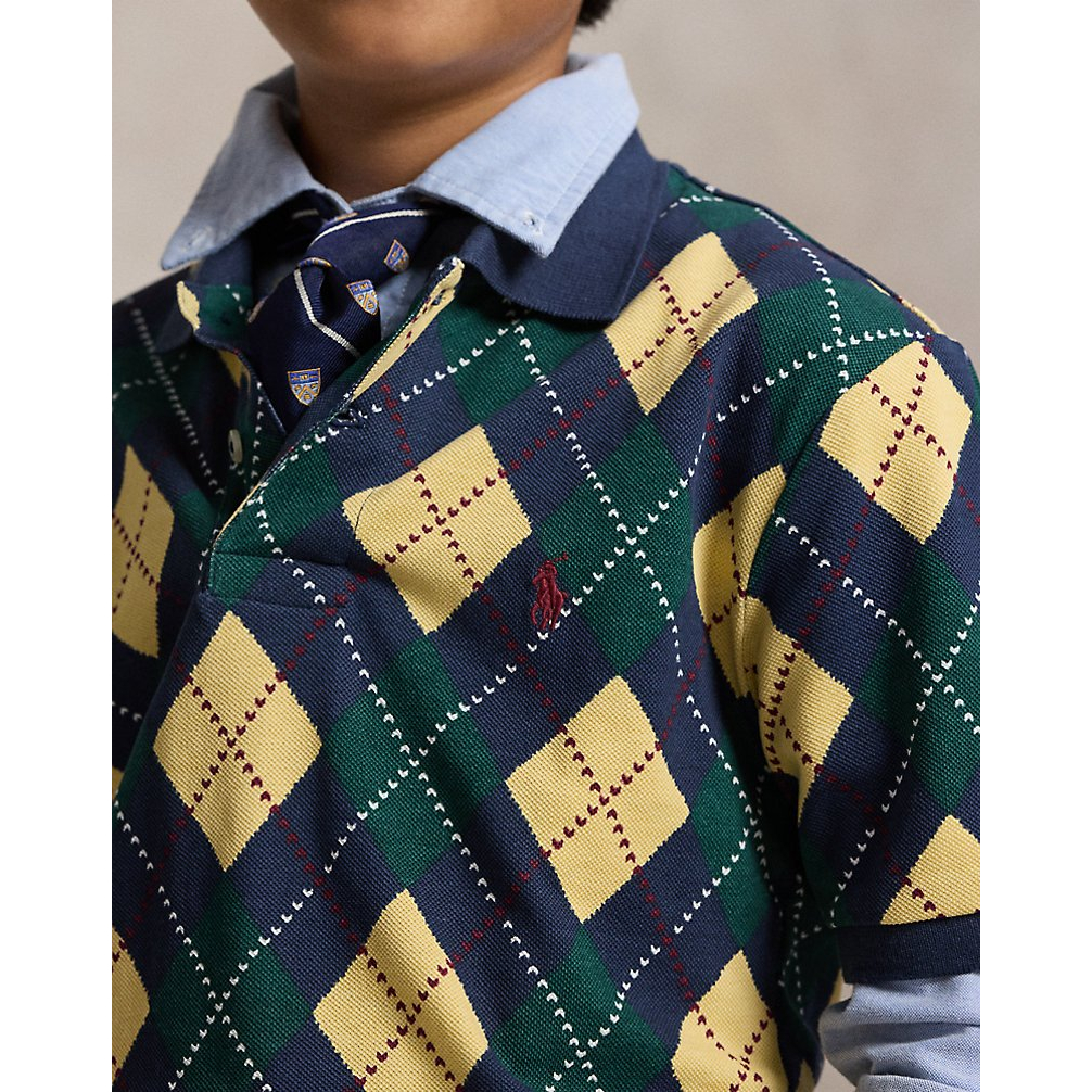 'Argyle-Print Cotton Mesh Polo Shirt' pour Garçons