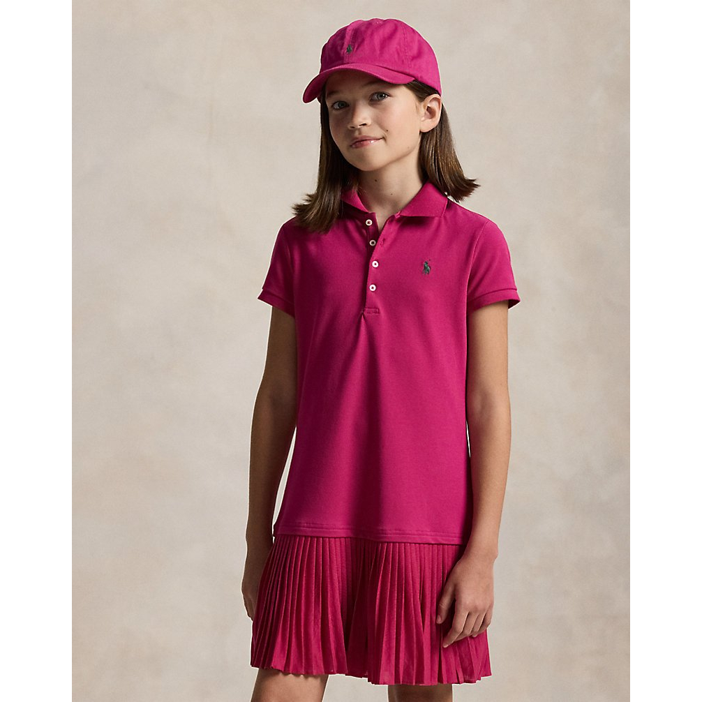 'Pleated Stretch Mesh Polo Dress' pour Filles