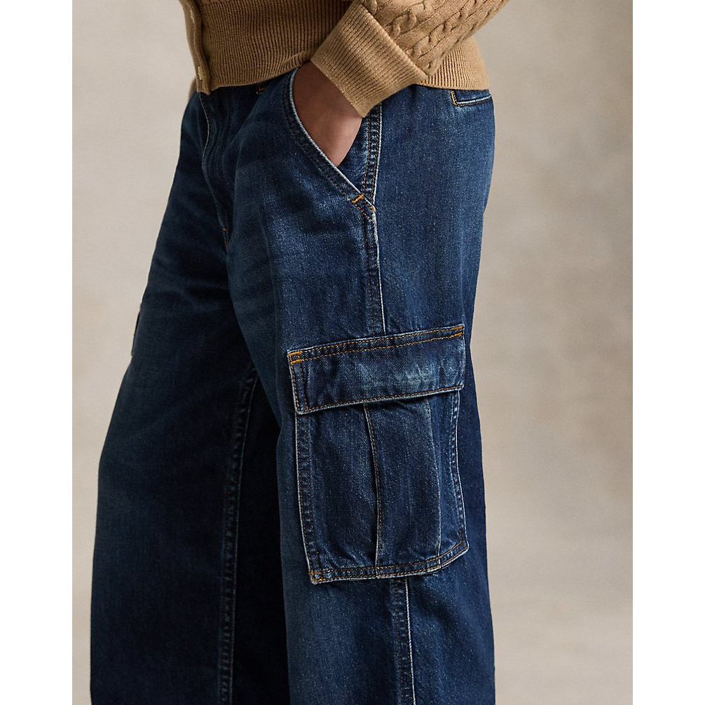 'Wide-Leg Indigo Cargo Jean' pour Filles