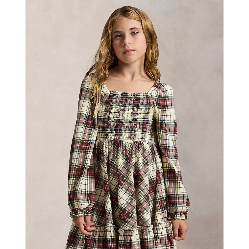 'Plaid Ruffled Cotton Jersey Dress' pour Filles