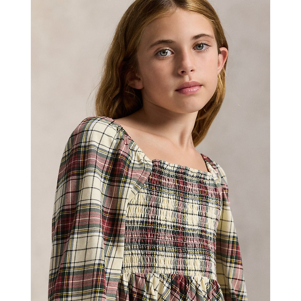 'Plaid Ruffled Cotton Jersey Dress' pour Filles