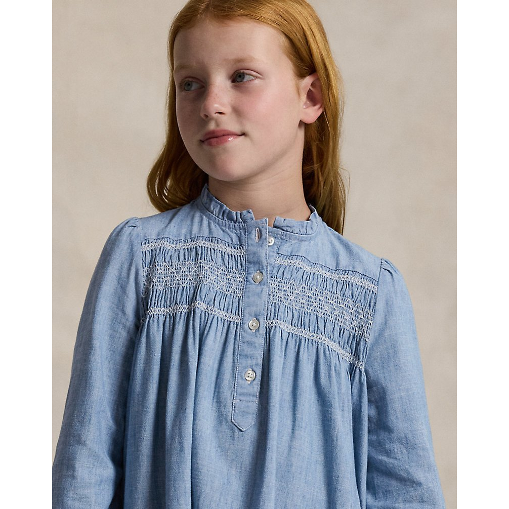 'Smocked Indigo Chambray Dress' pour Filles