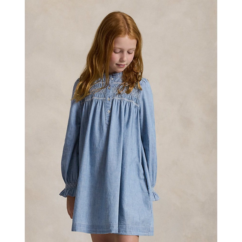 'Smocked Indigo Chambray Dress' pour Filles