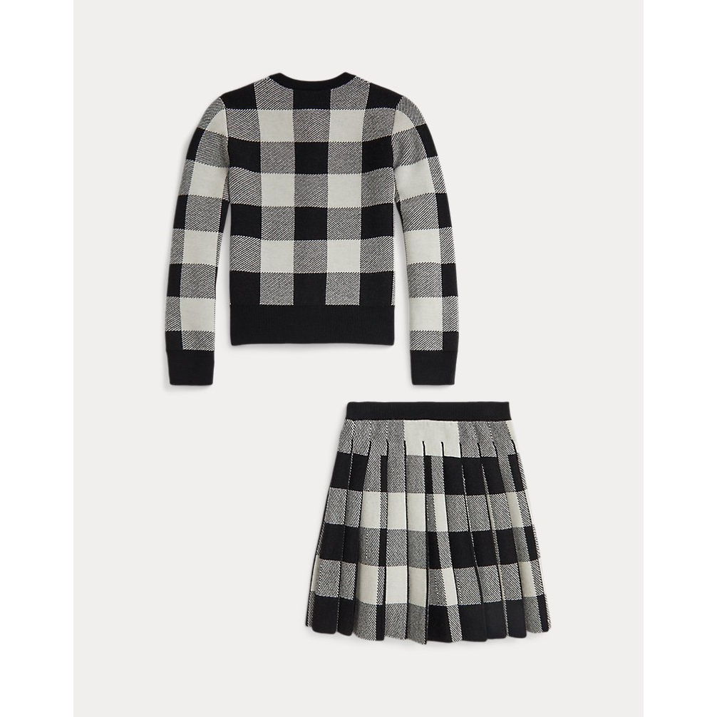 'Buffalo Check Wool Cardigan & Skirt Set' pour Filles