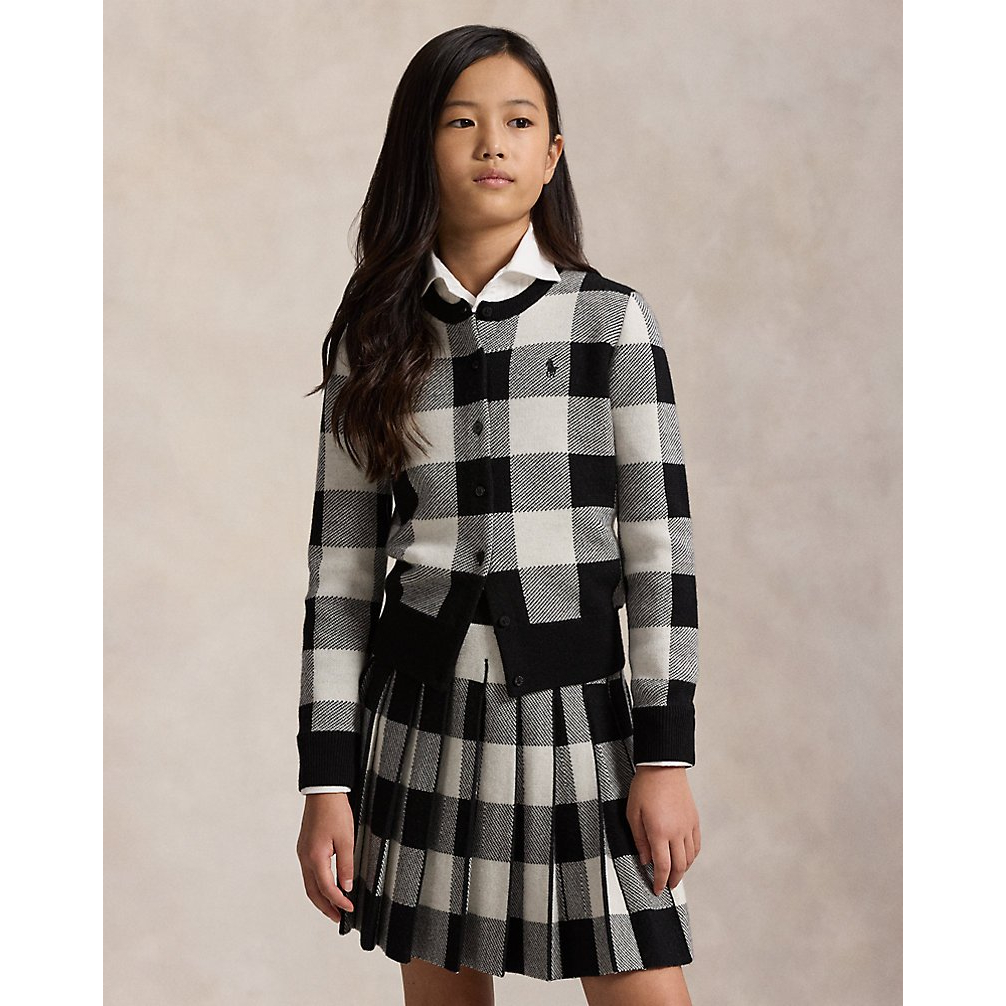 'Buffalo Check Wool Cardigan & Skirt Set' pour Filles