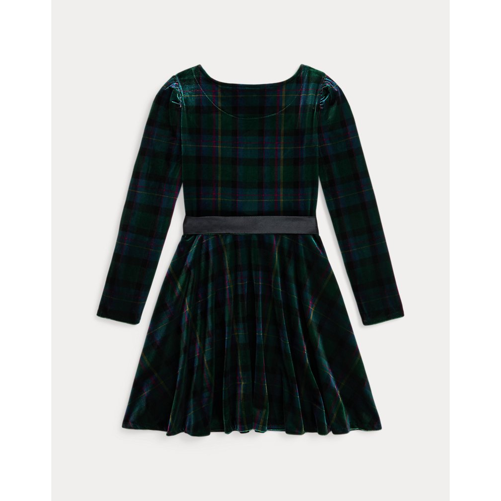 'Plaid Velour Dress' pour Filles