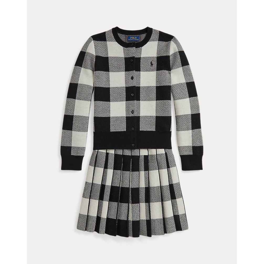 'Buffalo Check Wool Cardigan & Skirt Set' pour Filles