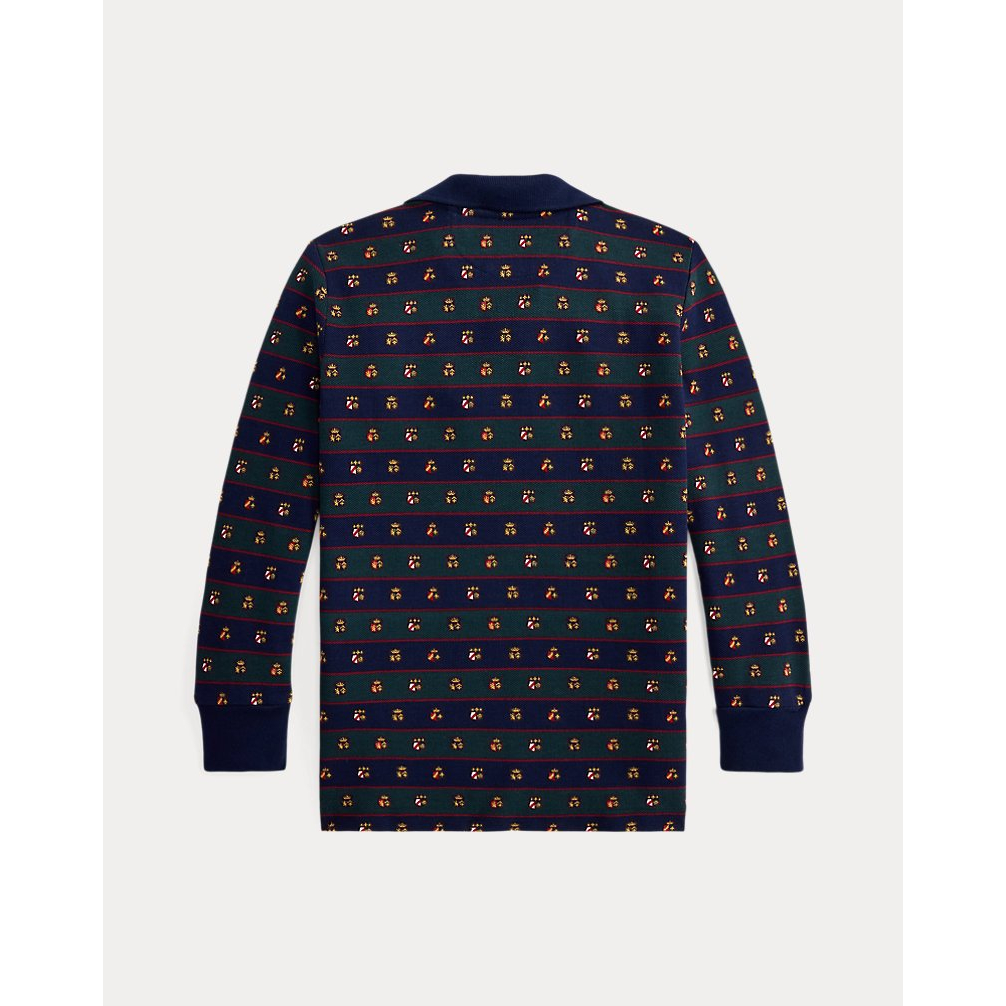 'Crest-Print Mesh Long-Sleeve Polo Shirt' pour Garçons