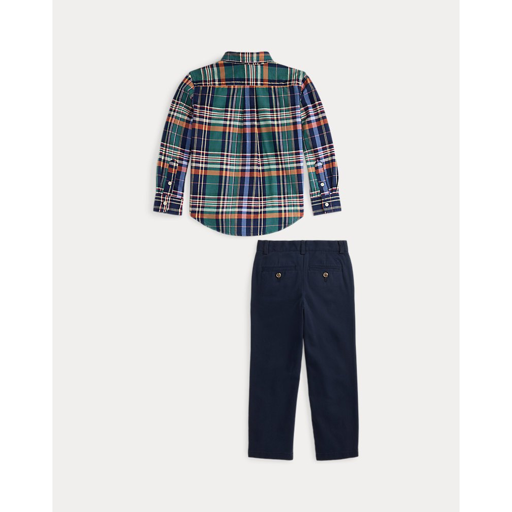 'Plaid Cotton Shirt & Chino Pant Set' pour Garçons