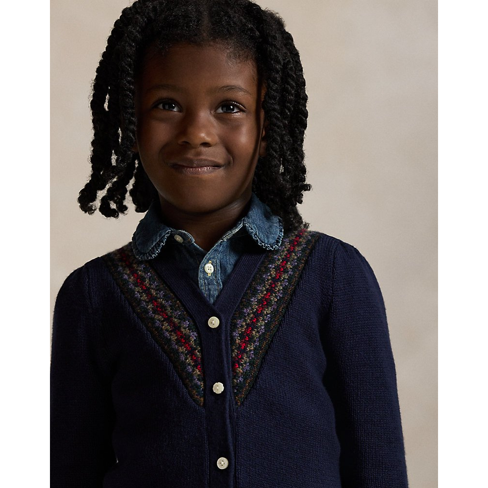 'Fair Isle Cotton-Blend V-Neck Cardigan' pour Filles