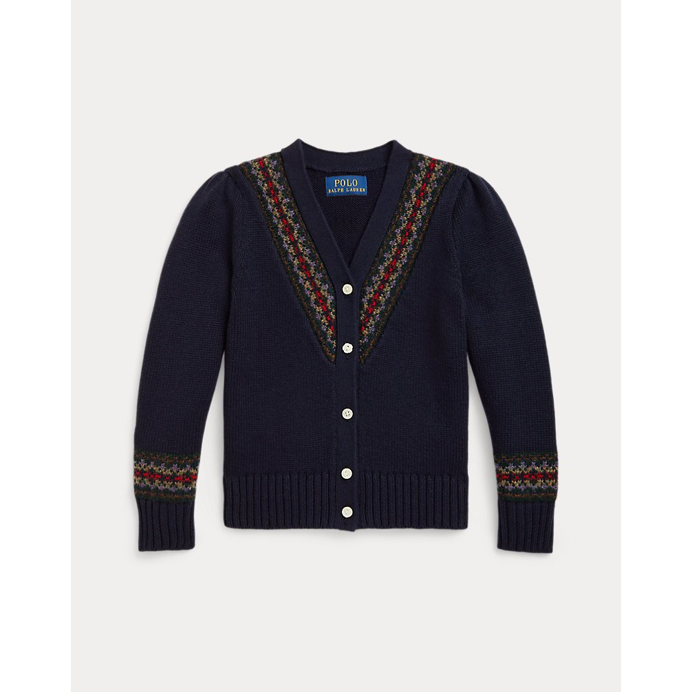 'Fair Isle Cotton-Blend V-Neck Cardigan' pour Filles