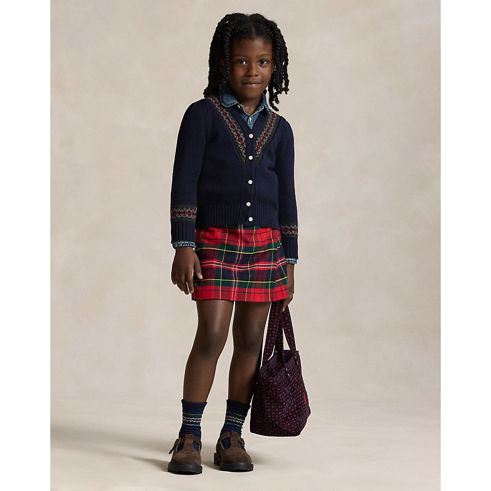 'Fair Isle Cotton-Blend V-Neck Cardigan' pour Filles