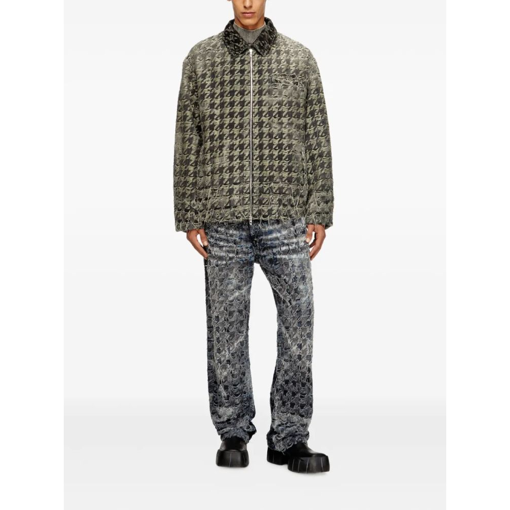 Veste en jeans 'Houndstooth-Pattern Frayed-Edges' pour Hommes