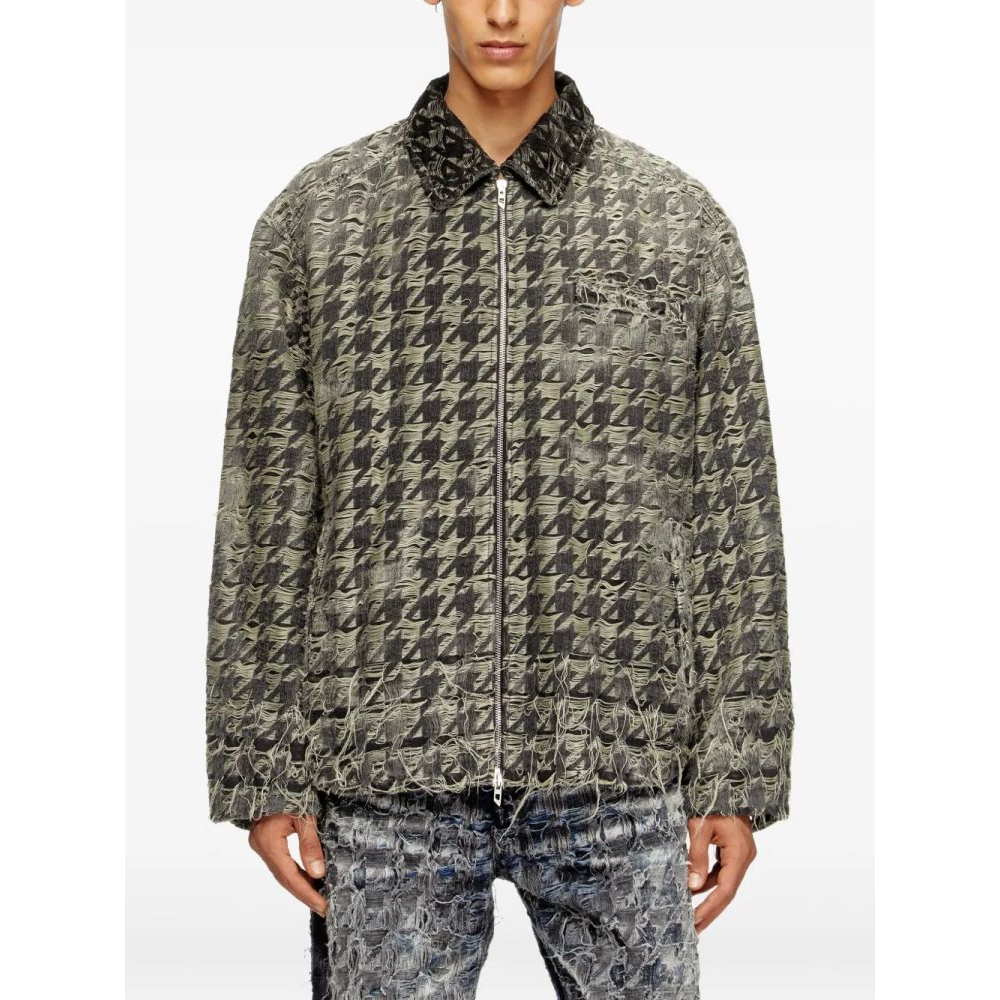 Veste en jeans 'Houndstooth-Pattern Frayed-Edges' pour Hommes