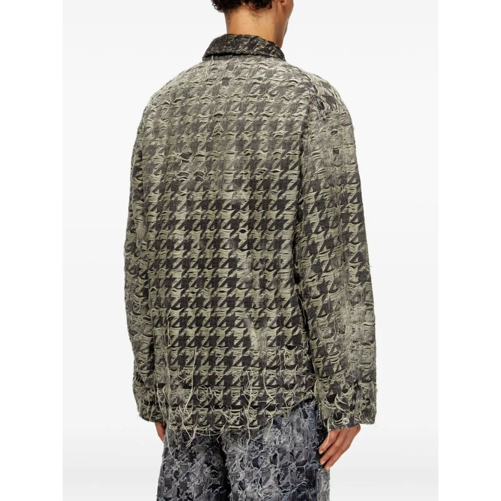 Veste en jeans 'Houndstooth-Pattern Frayed-Edges' pour Hommes