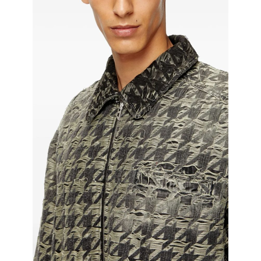 Veste en jeans 'Houndstooth-Pattern Frayed-Edges' pour Hommes