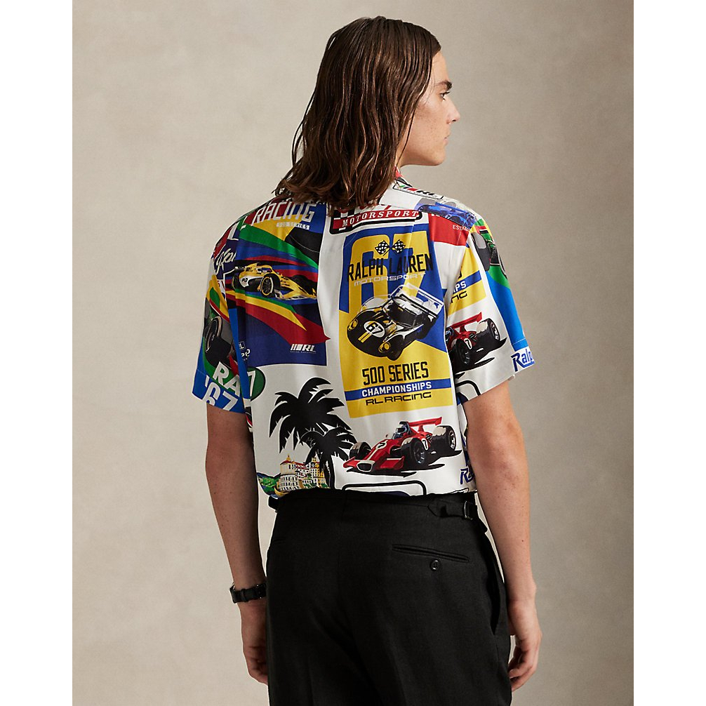 'Classic Fit Racing-Print Camp Shirt' pour Hommes