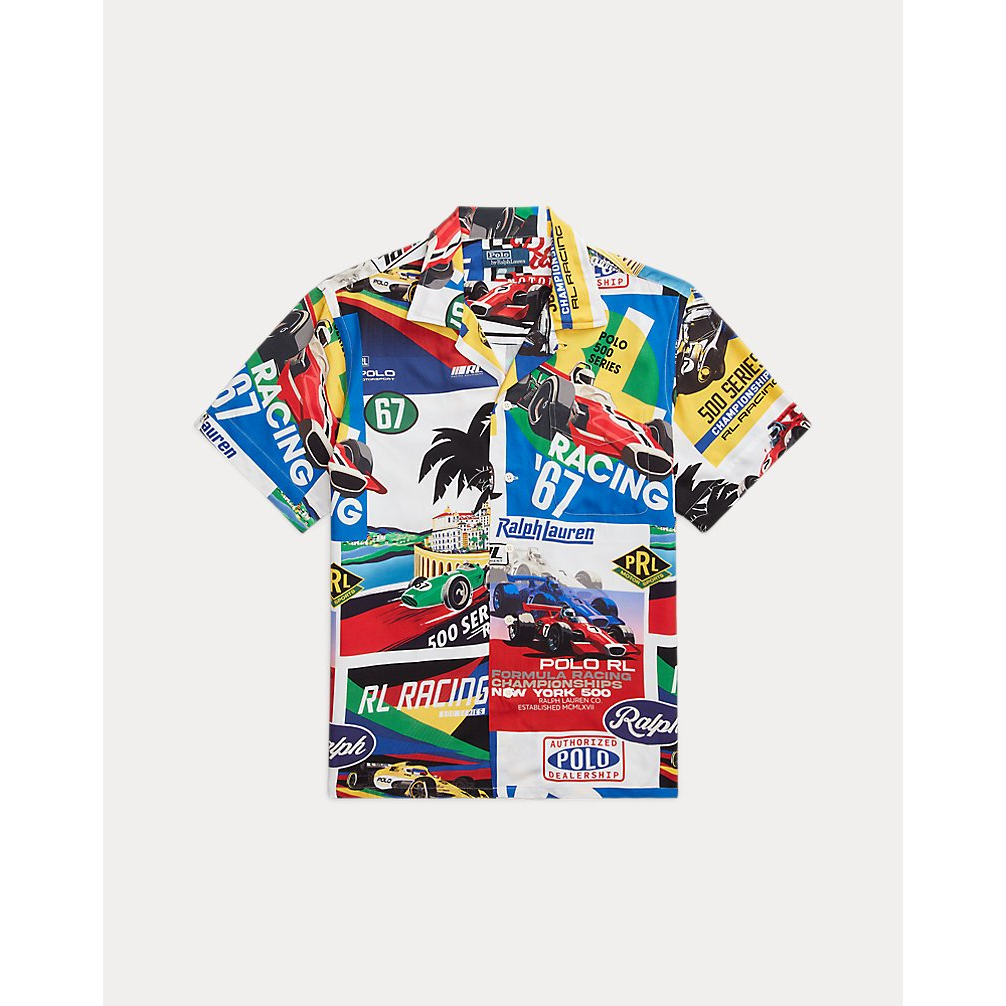 'Classic Fit Racing-Print Camp Shirt' pour Hommes