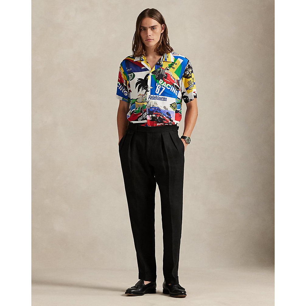 'Classic Fit Racing-Print Camp Shirt' pour Hommes