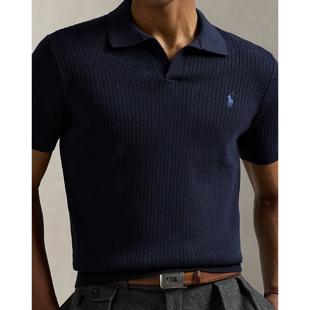 'Rib-Knit Cotton Johnny-Collar Sweater' pour Hommes