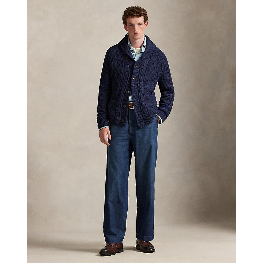 'Aran-Knit Cotton Shawl-Collar Cardigan' pour Hommes