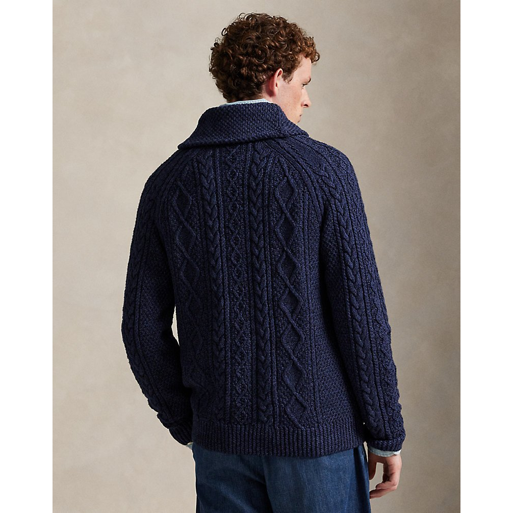 'Aran-Knit Cotton Shawl-Collar Cardigan' pour Hommes