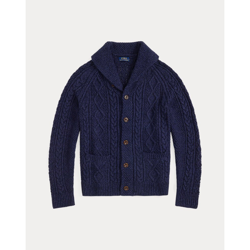 'Aran-Knit Cotton Shawl-Collar Cardigan' pour Hommes
