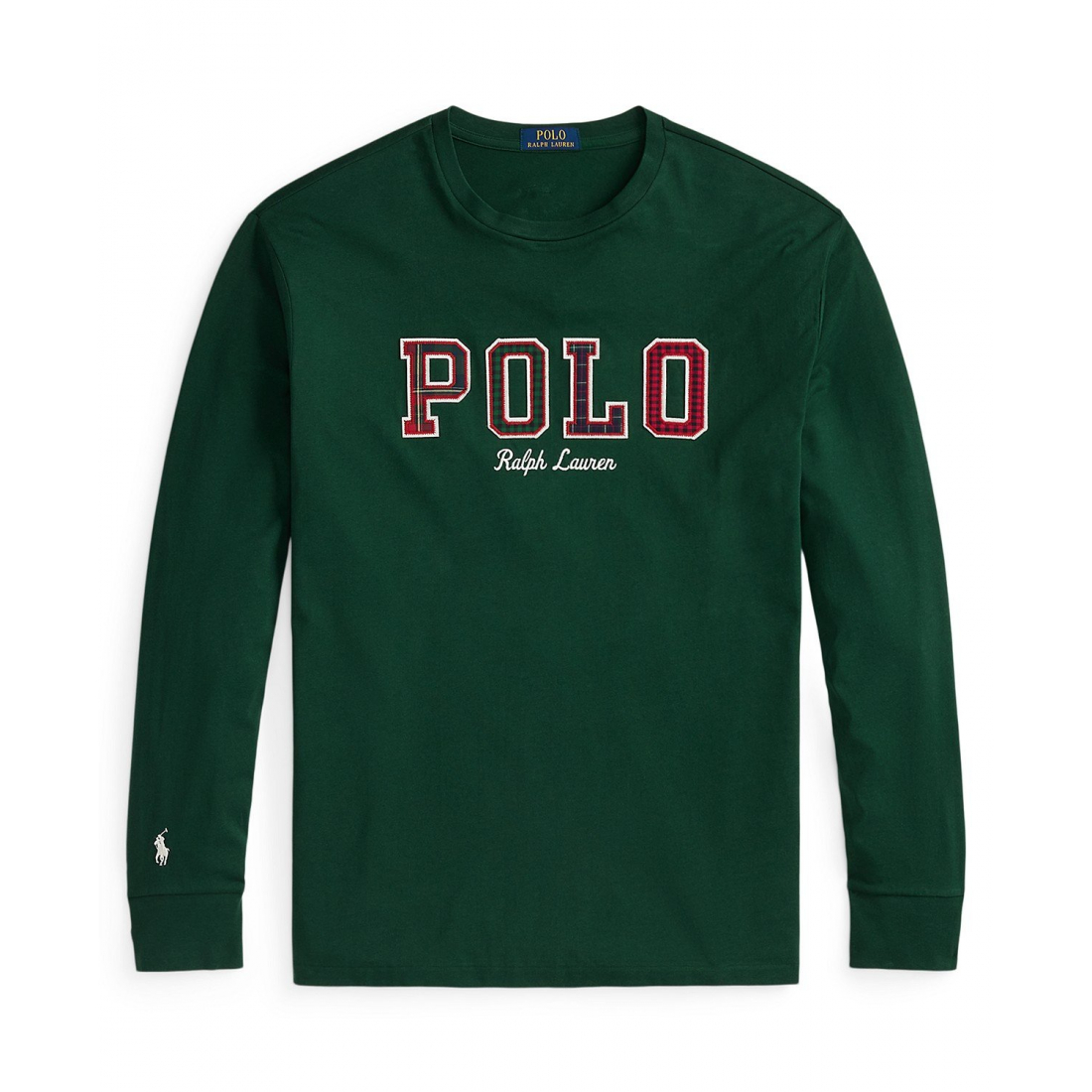 'Long-Sleeve Plaid-Logo Applique T-Shirt' pour Hommes