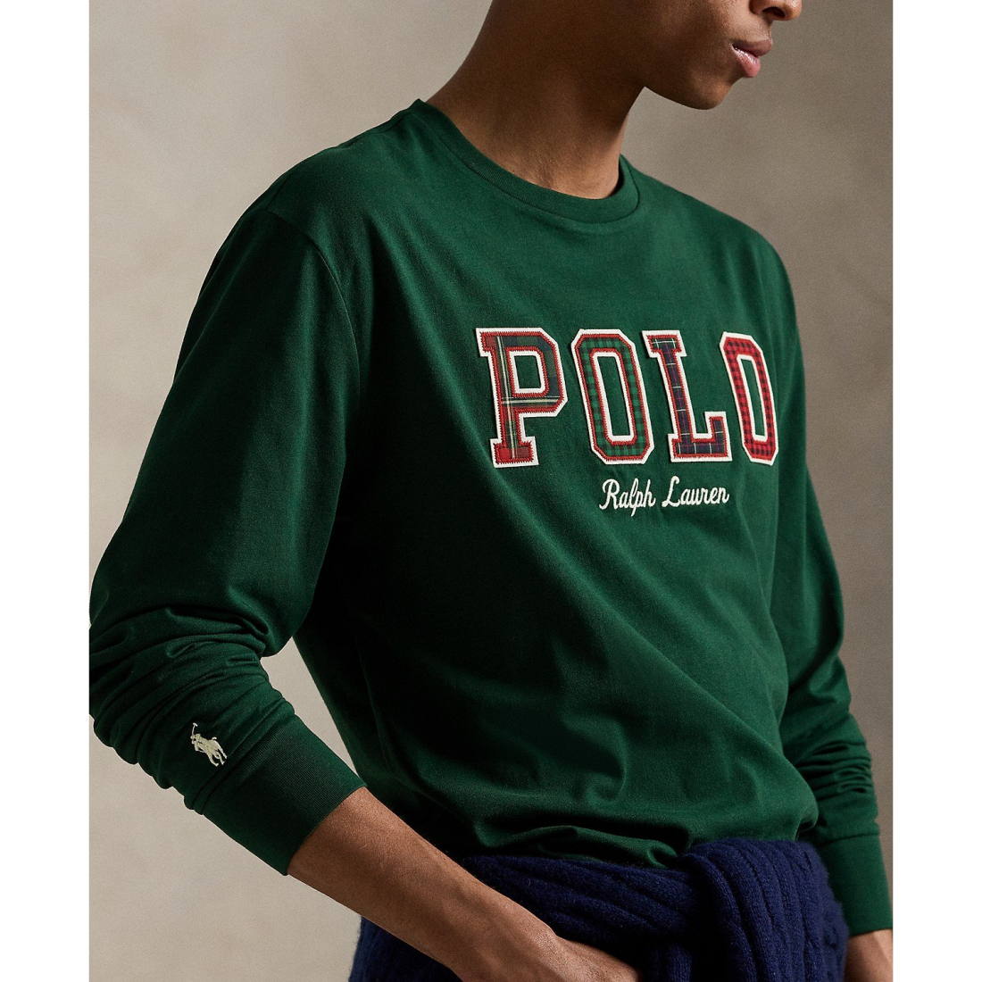 'Long-Sleeve Plaid-Logo Applique T-Shirt' pour Hommes