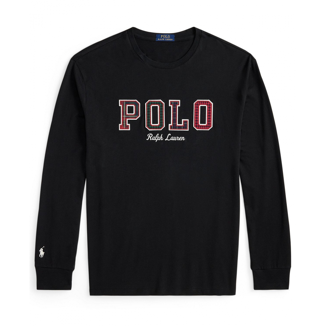 'Long-Sleeve Plaid-Logo Applique T-Shirt' pour Hommes
