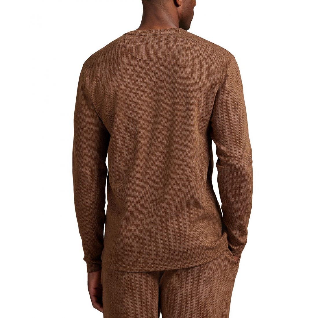 'Long Sleeve Herringbone Henley Sleep Shirt' pour Hommes