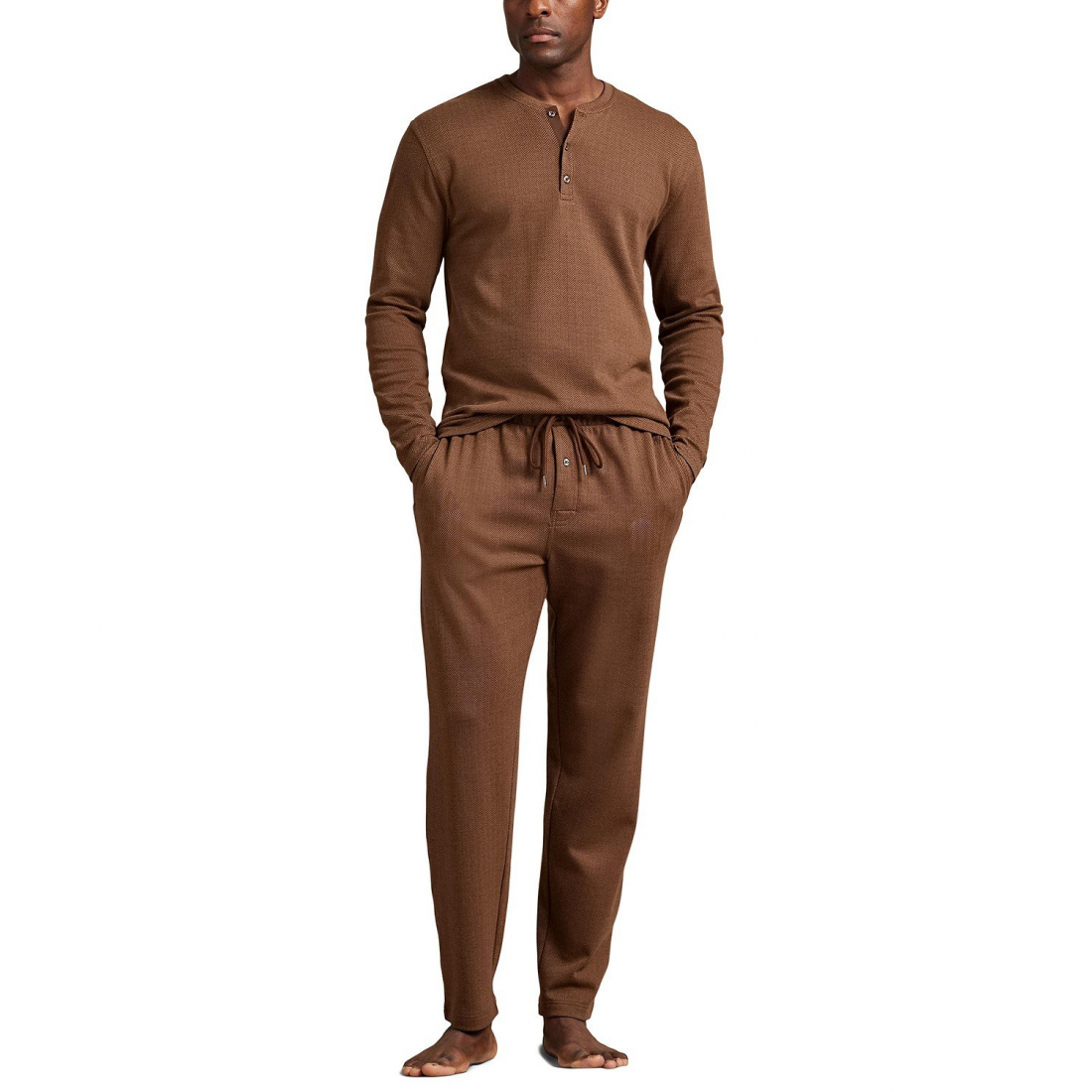 'Long Sleeve Herringbone Henley Sleep Shirt' pour Hommes