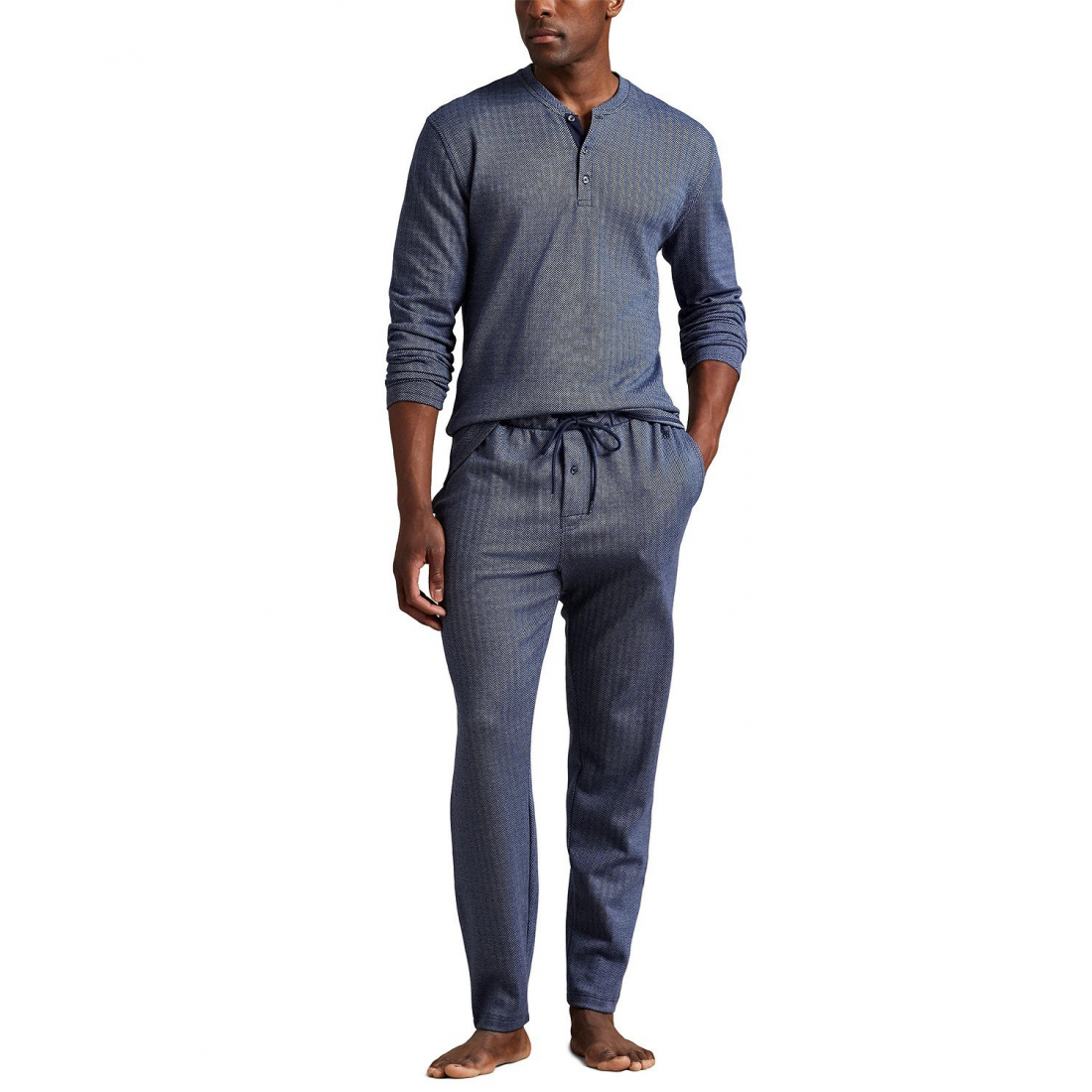 'Long Sleeve Herringbone Henley Sleep Shirt' pour Hommes