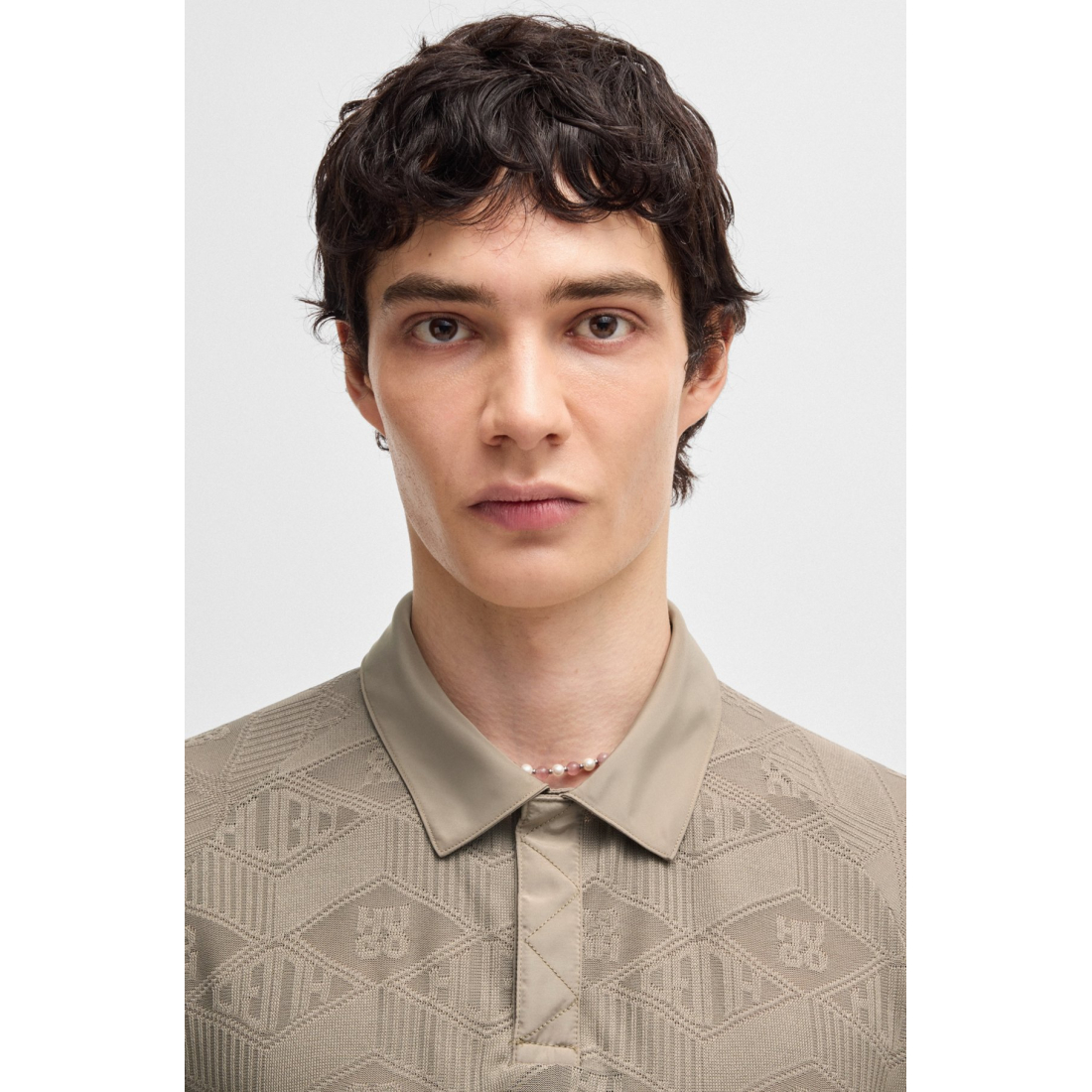 Polo 'Logo-Pattern Contrast Placket' pour Hommes