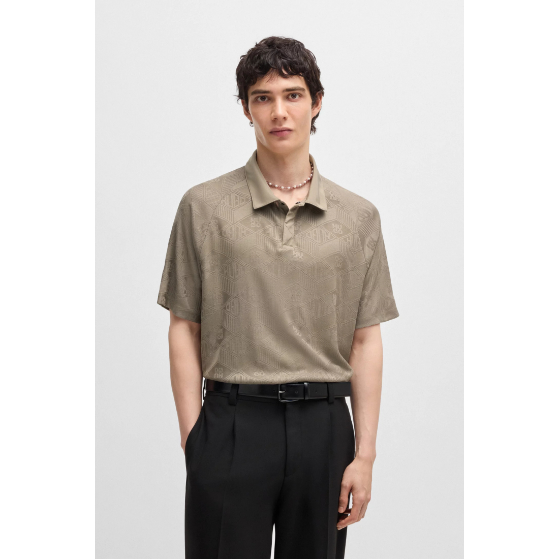 Polo 'Logo-Pattern Contrast Placket' pour Hommes