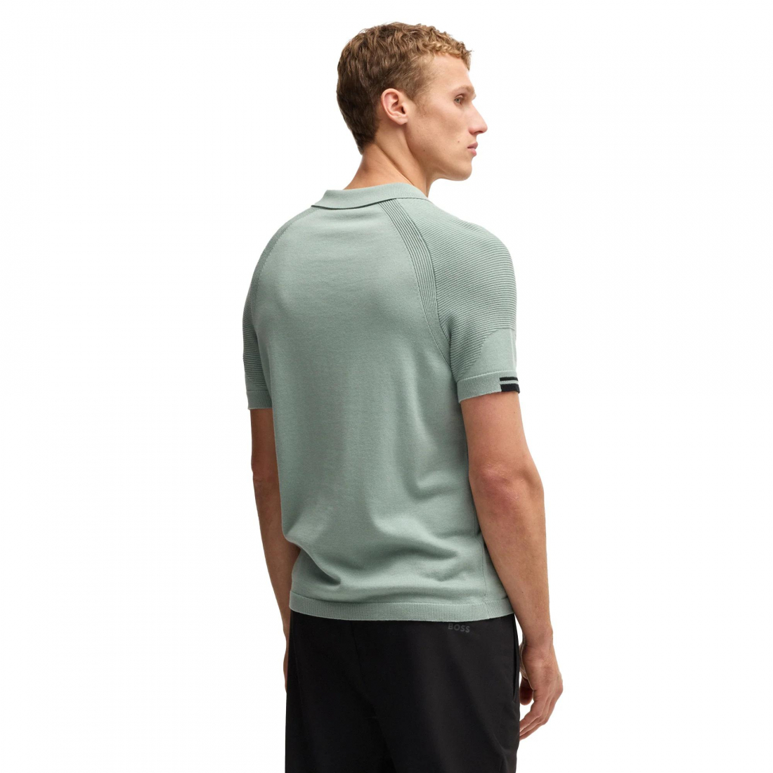 Men's 'Ribbed-Cuffs Zip-Fastening' Polo Shirt