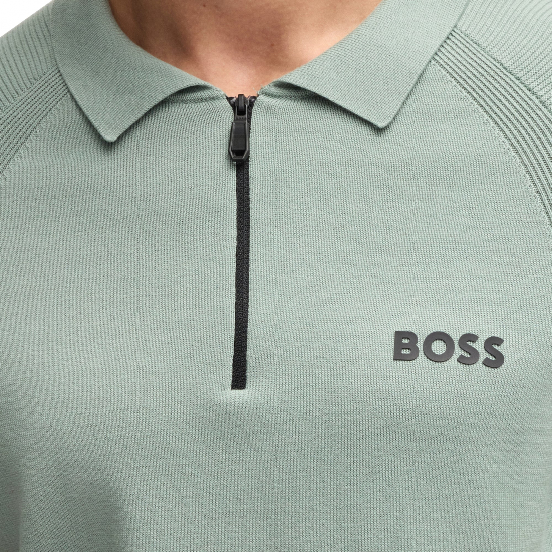 Men's 'Ribbed-Cuffs Zip-Fastening' Polo Shirt