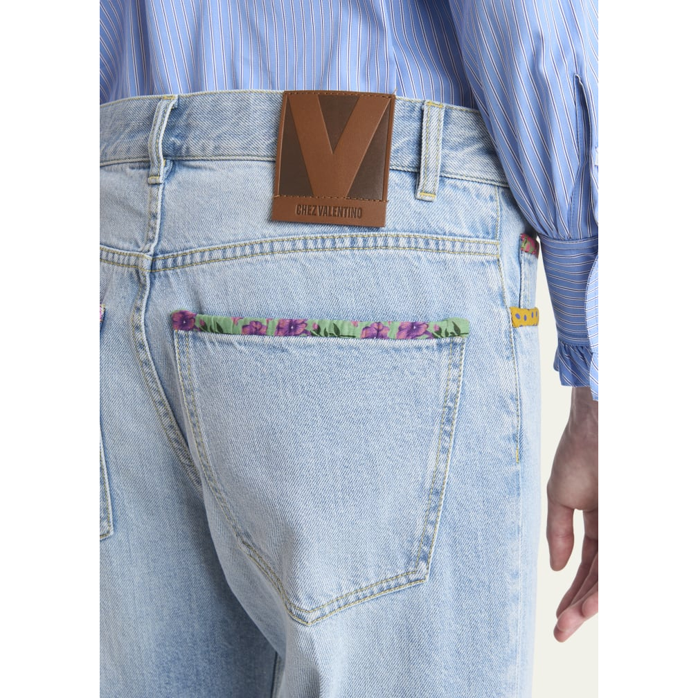 Jeans 'Floral-Hem Embroidered' pour Femmes