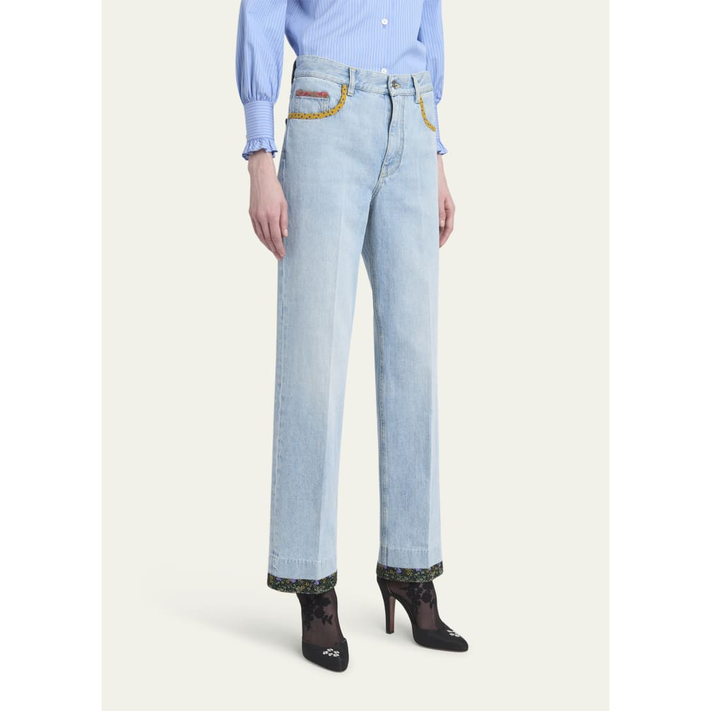 Jeans 'Floral-Hem Embroidered' pour Femmes