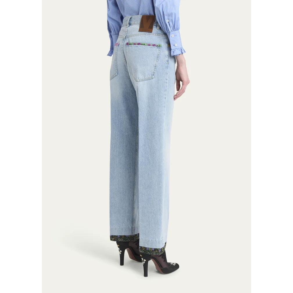 Jeans 'Floral-Hem Embroidered' pour Femmes