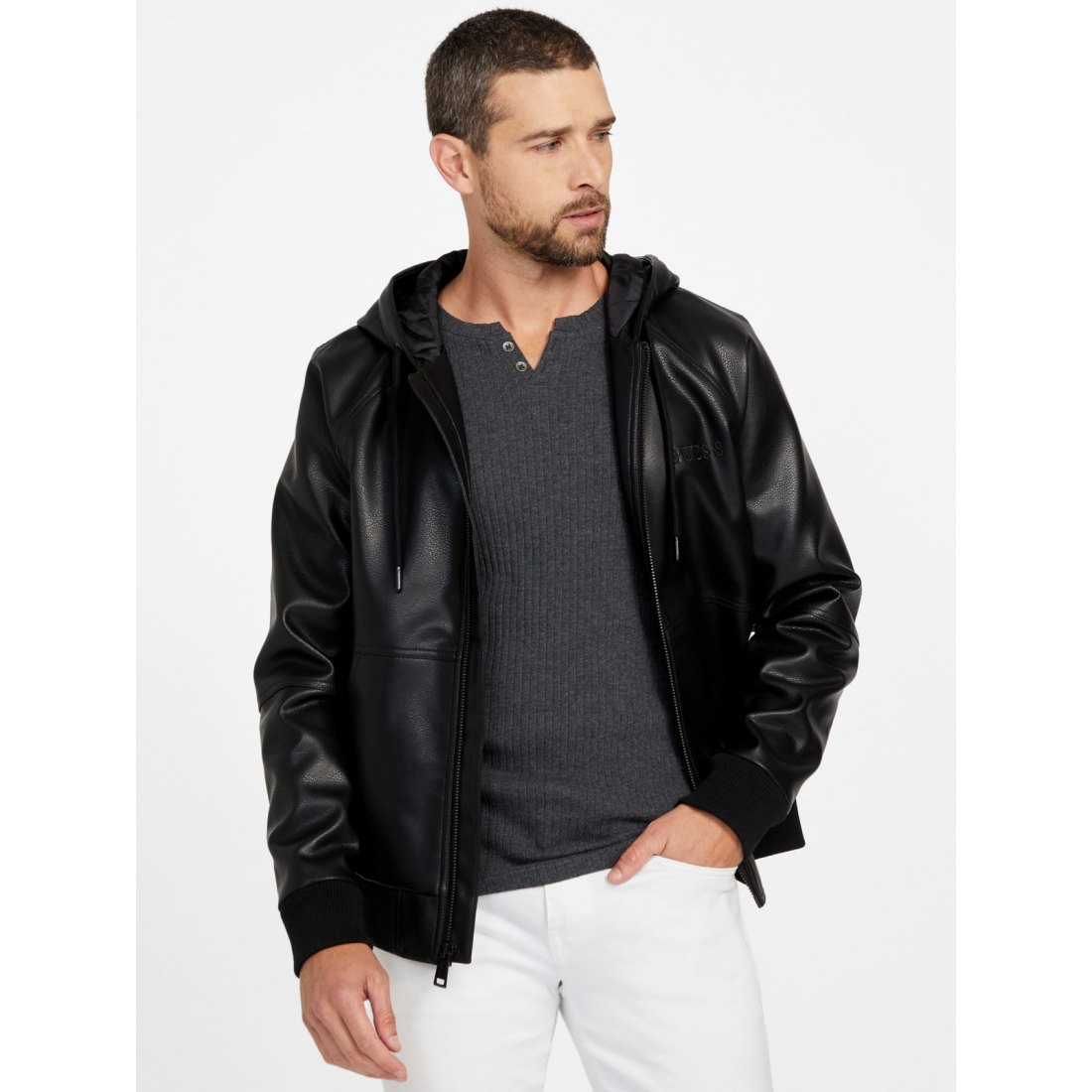 'Kevin Faux-Leather Hoodie' für Herren