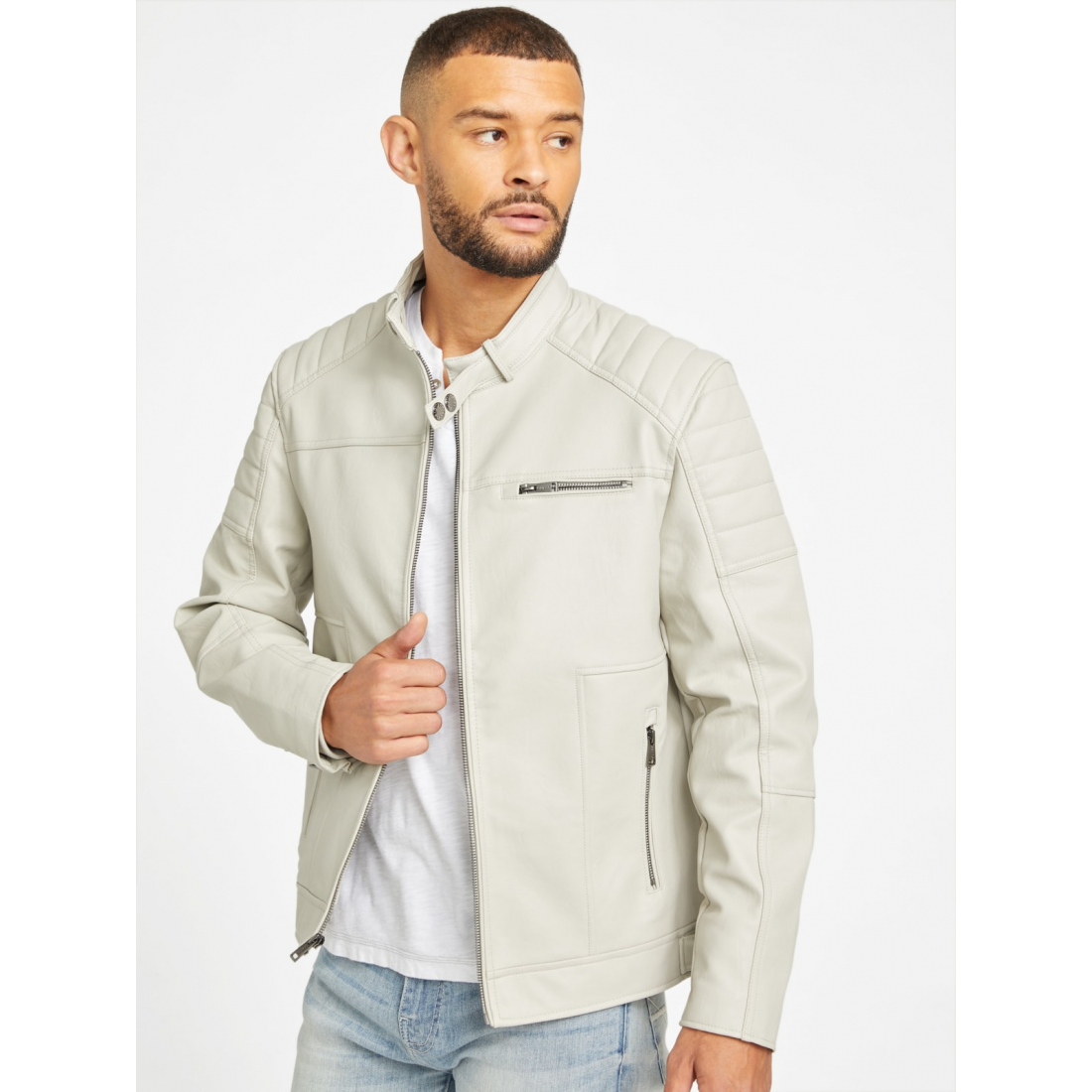 'Davino Faux-Leather Hooded Moto Jacket' pour Hommes