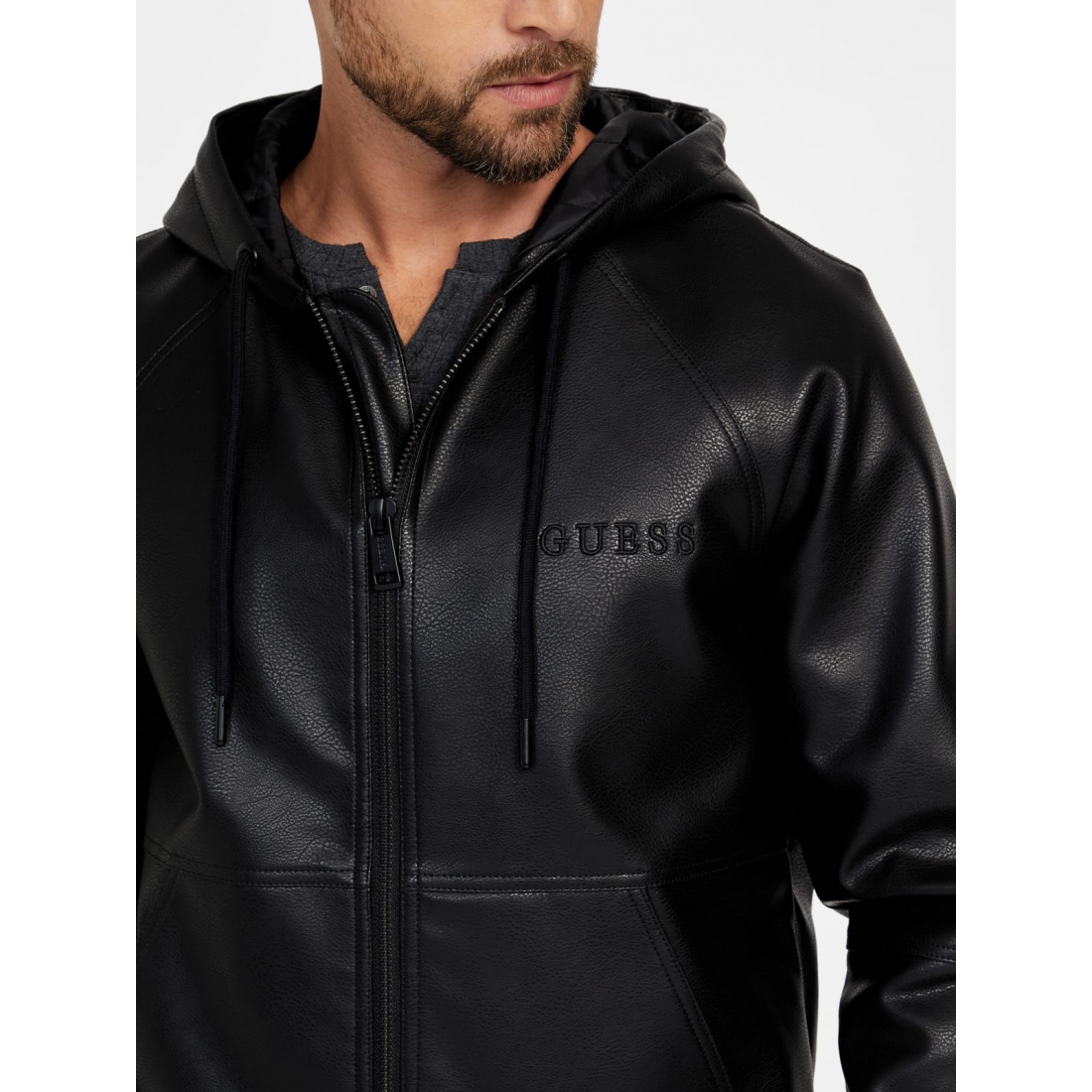 'Kevin Faux-Leather Hoodie' für Herren