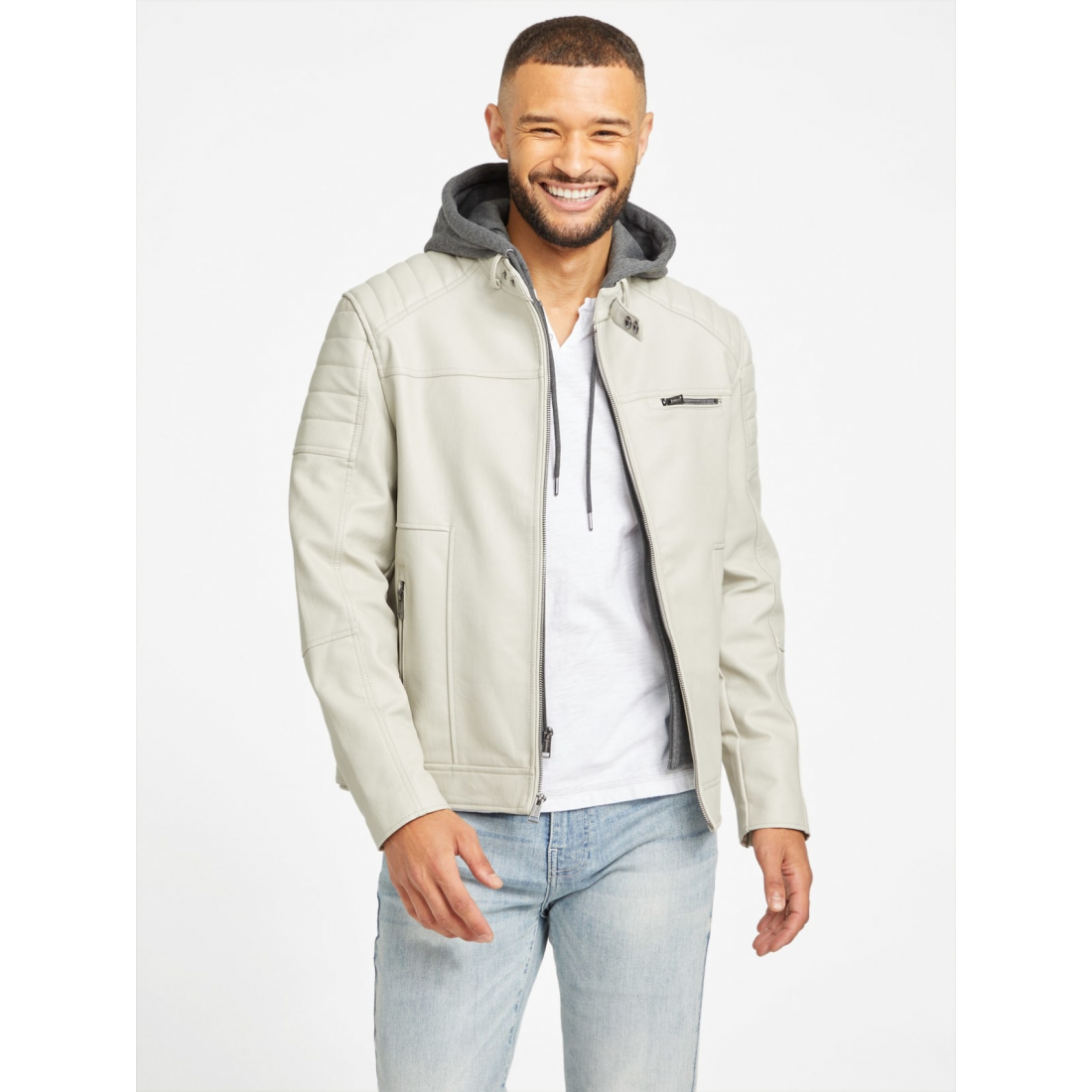 'Davino Faux-Leather Hooded Moto Jacket' pour Hommes