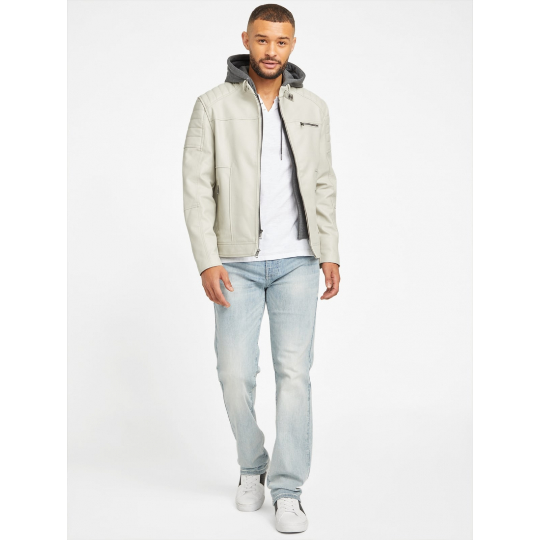 'Davino Faux-Leather Hooded Moto Jacket' pour Hommes