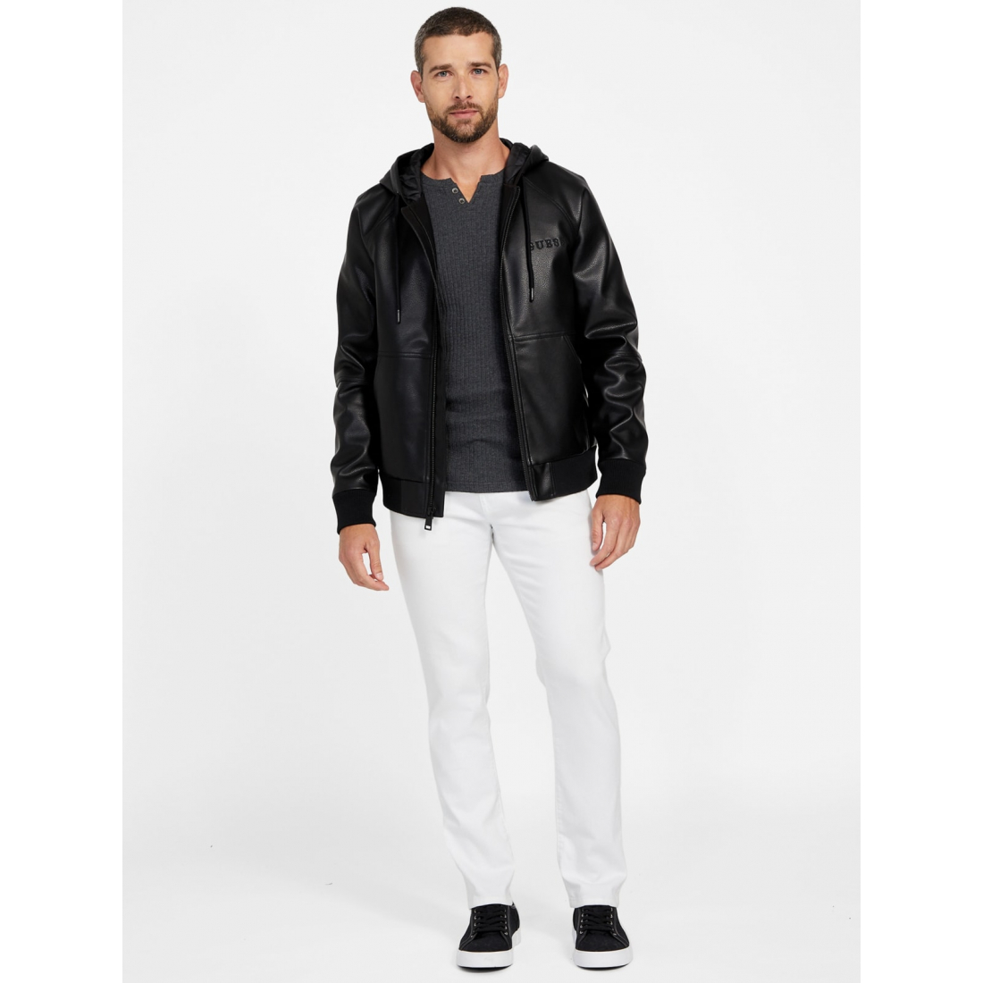 'Kevin Faux-Leather Hoodie' für Herren